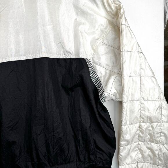 Vintage Lavon Nylon Windbreaker Jacket Womens XL Black White Houndstooth 90s - Picture 9 of 12